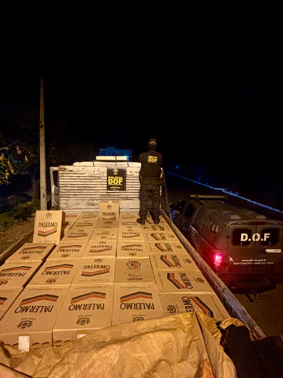 DOF intercepta caminhão carregado com cigarros contrabandeados em Anaurilândia