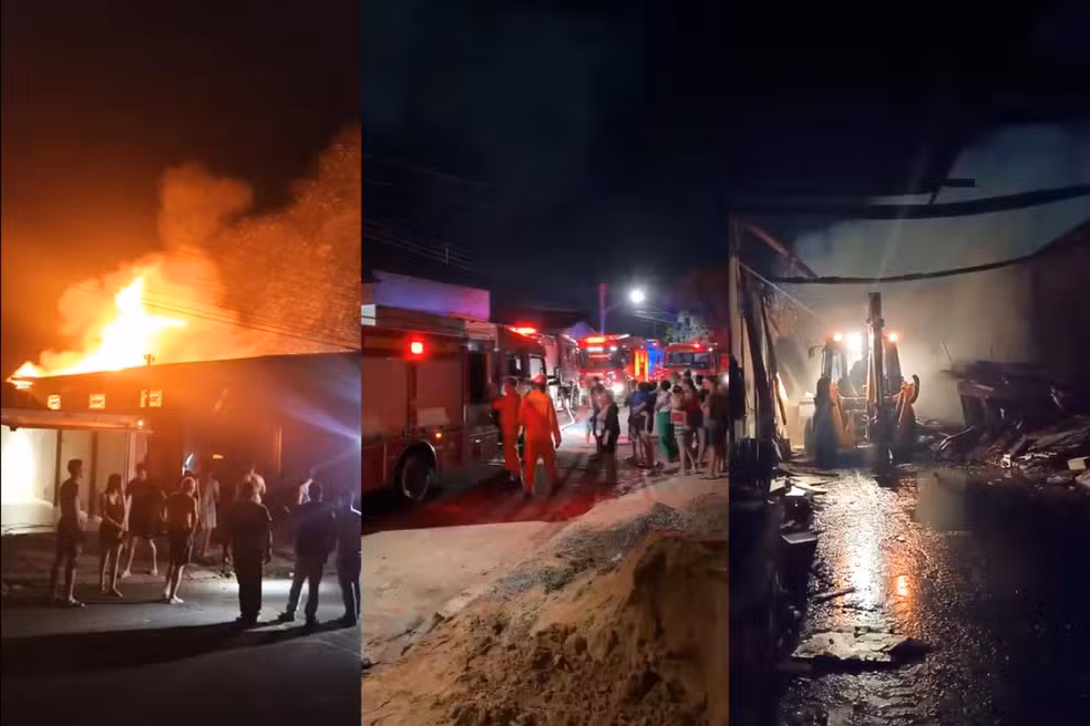 Incêndio destrói marcenaria e mobiliza cinco viaturas dos bombeiros